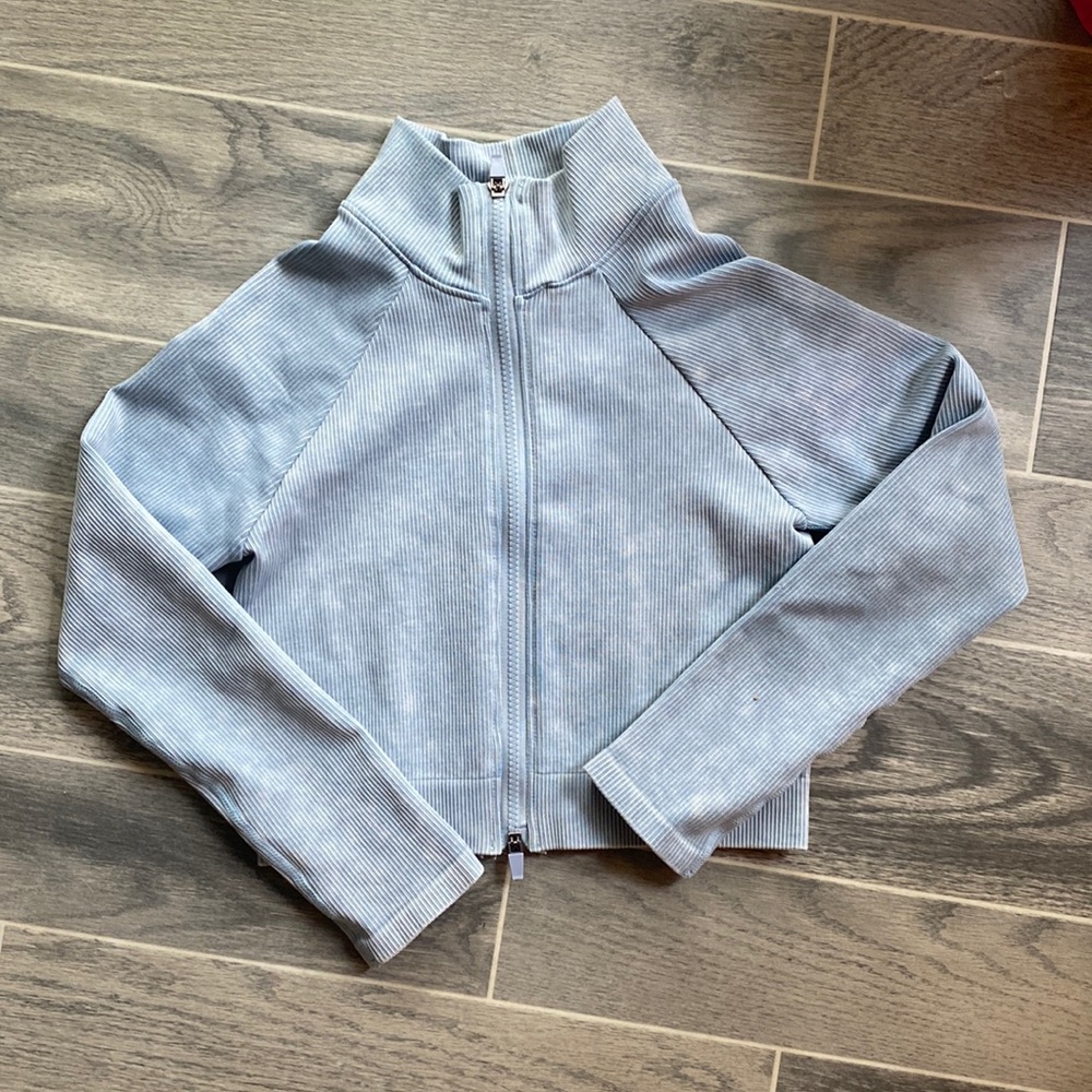 Ribbed workout cropped zip up jacket